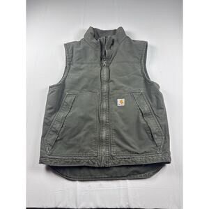 Carhartt Duck Canvas Vest Mens Small Green Workwear Full Zip Faded Streetwear